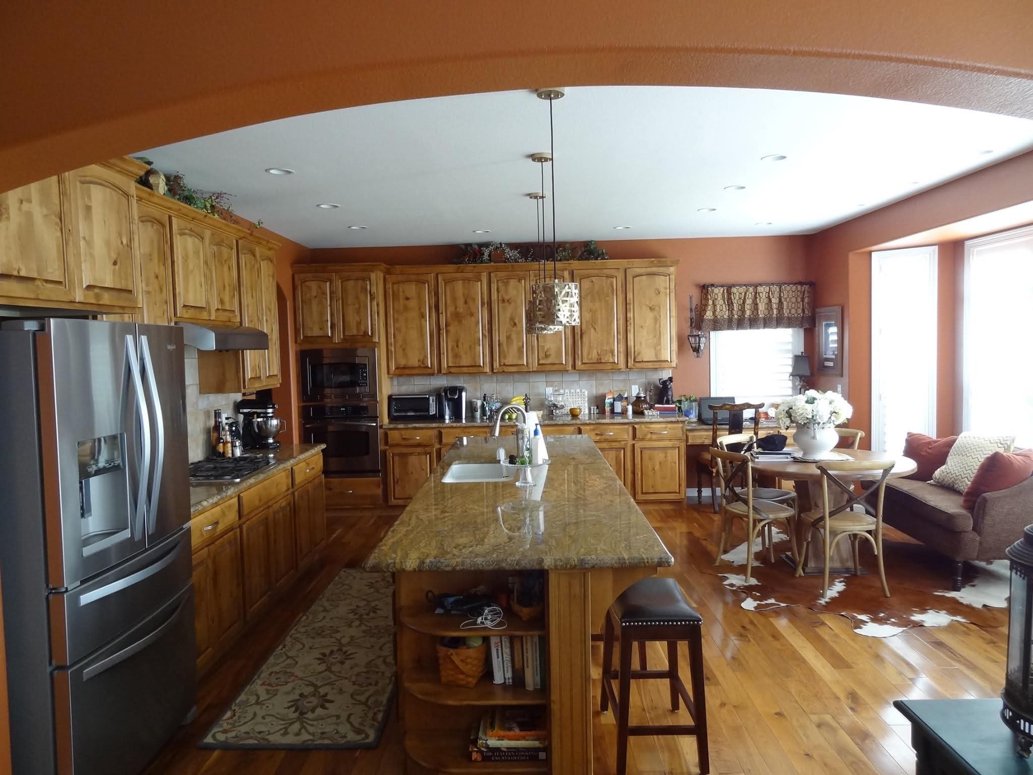 Knotty alder kitchen cabinets, refinished